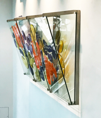 Side view of Bethan Yates' glass commission for ENO