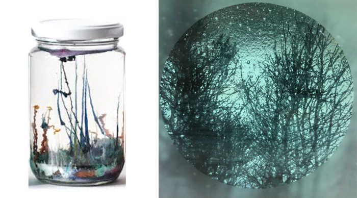 Crystal garden and cast glass artwork