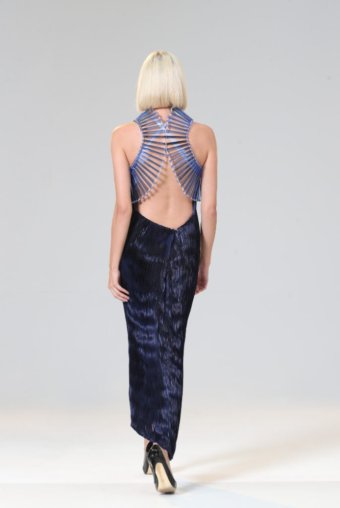 Rear view of ribbon and glass dress