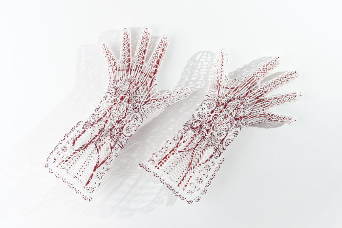 Glass gloves with veins by Kit Paulson