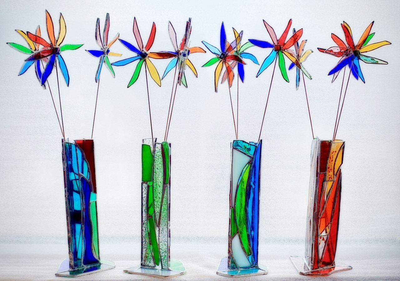 Vases and rainbow flowers from scrap